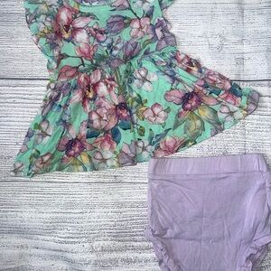 Posh Peanut Mint Floral Top and Lavender Bloom Shorts Set